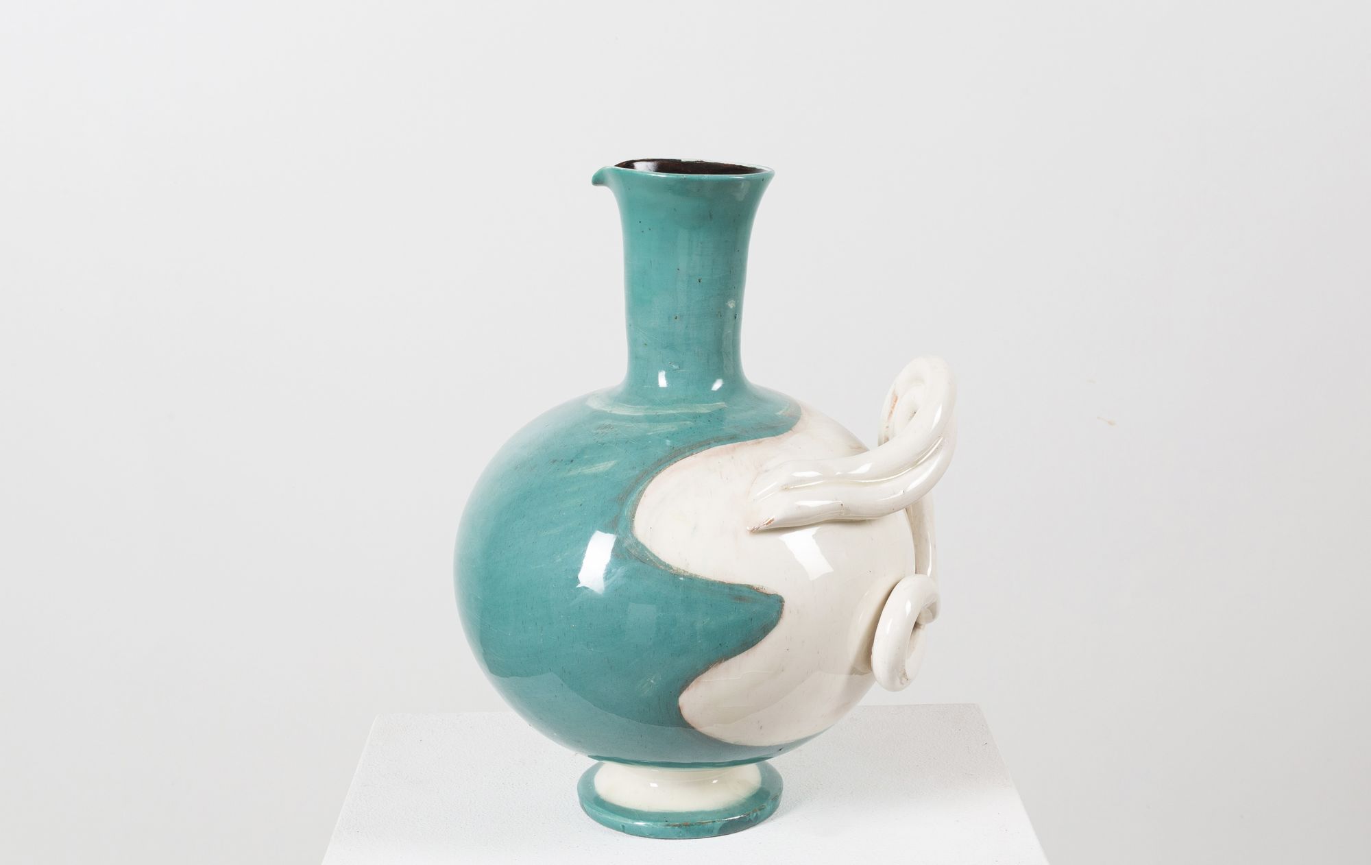 Rare large jug with "snake" handle by ceramist Margrit Linck