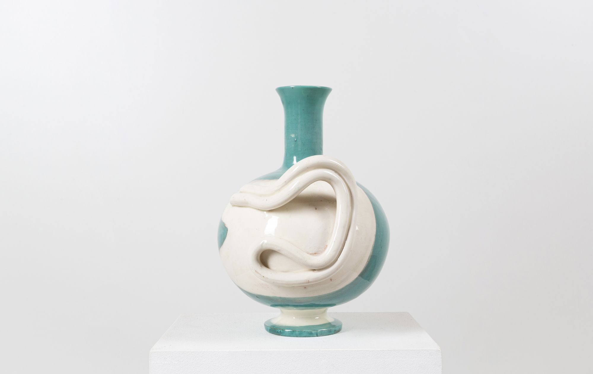 Rare large jug with "snake" handle by ceramist Margrit Linck