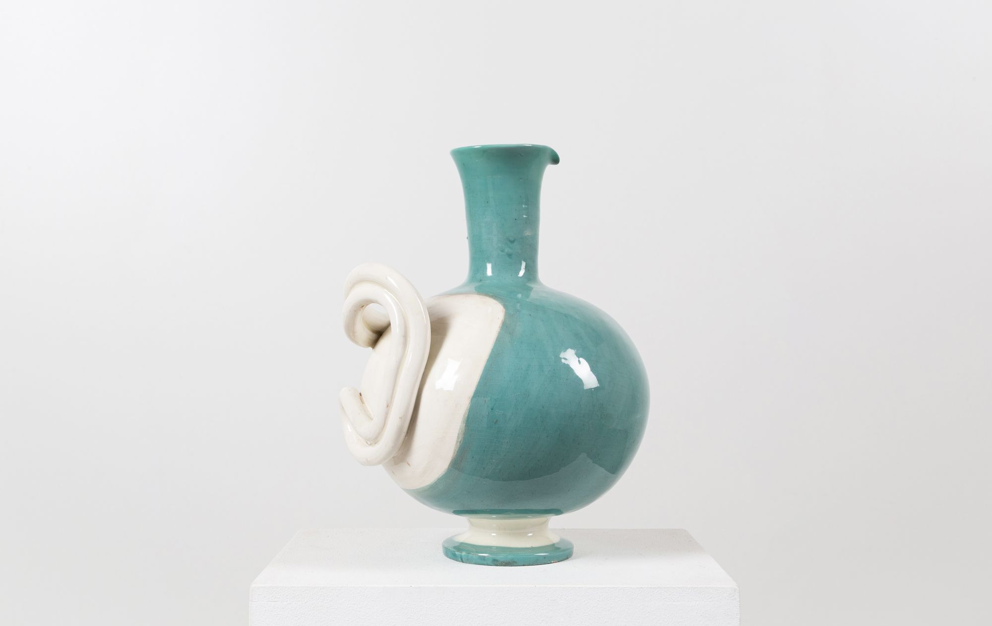 Rare large jug with "snake" handle by ceramist Margrit Linck