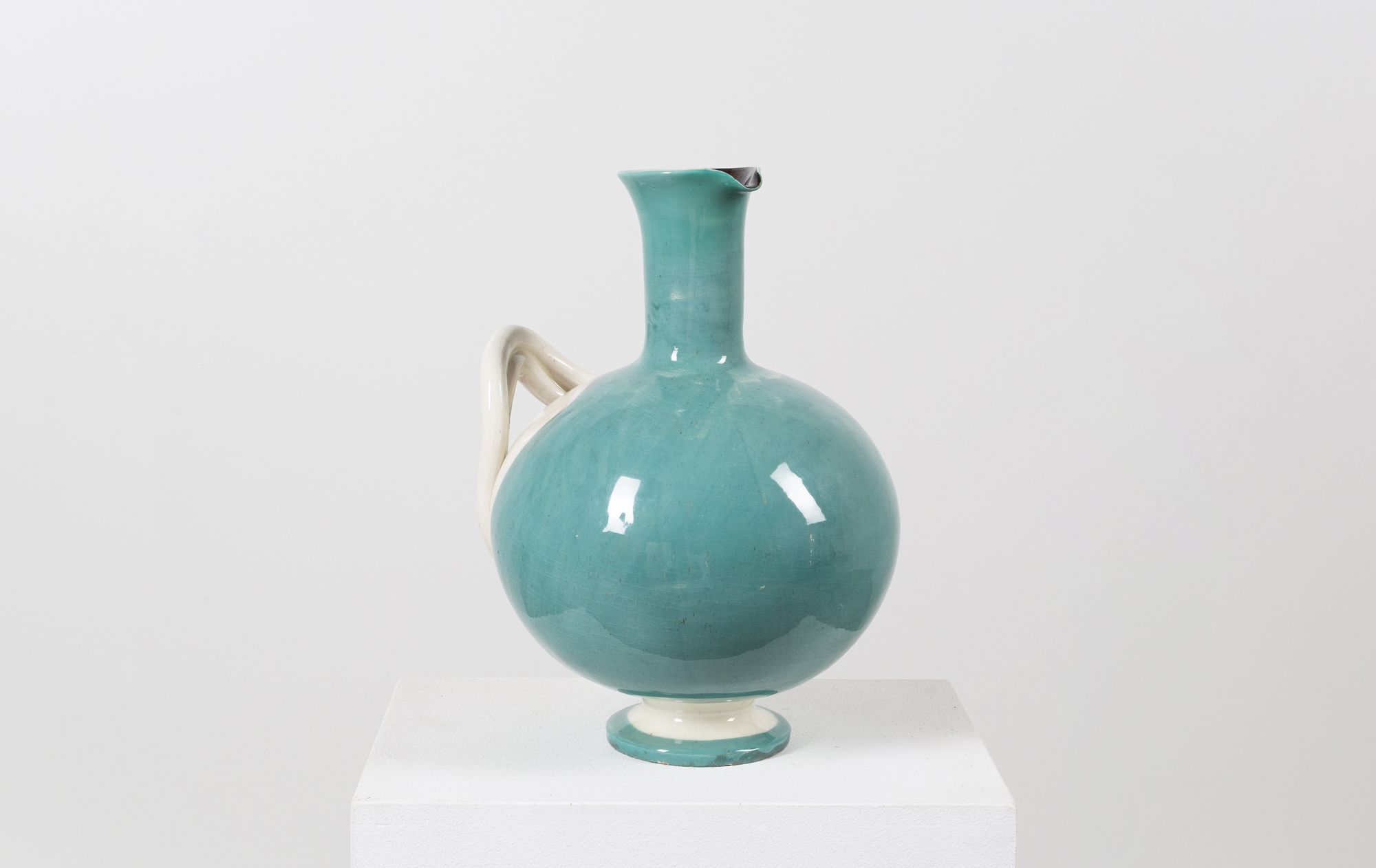 Rare large jug with "snake" handle by ceramist Margrit Linck
