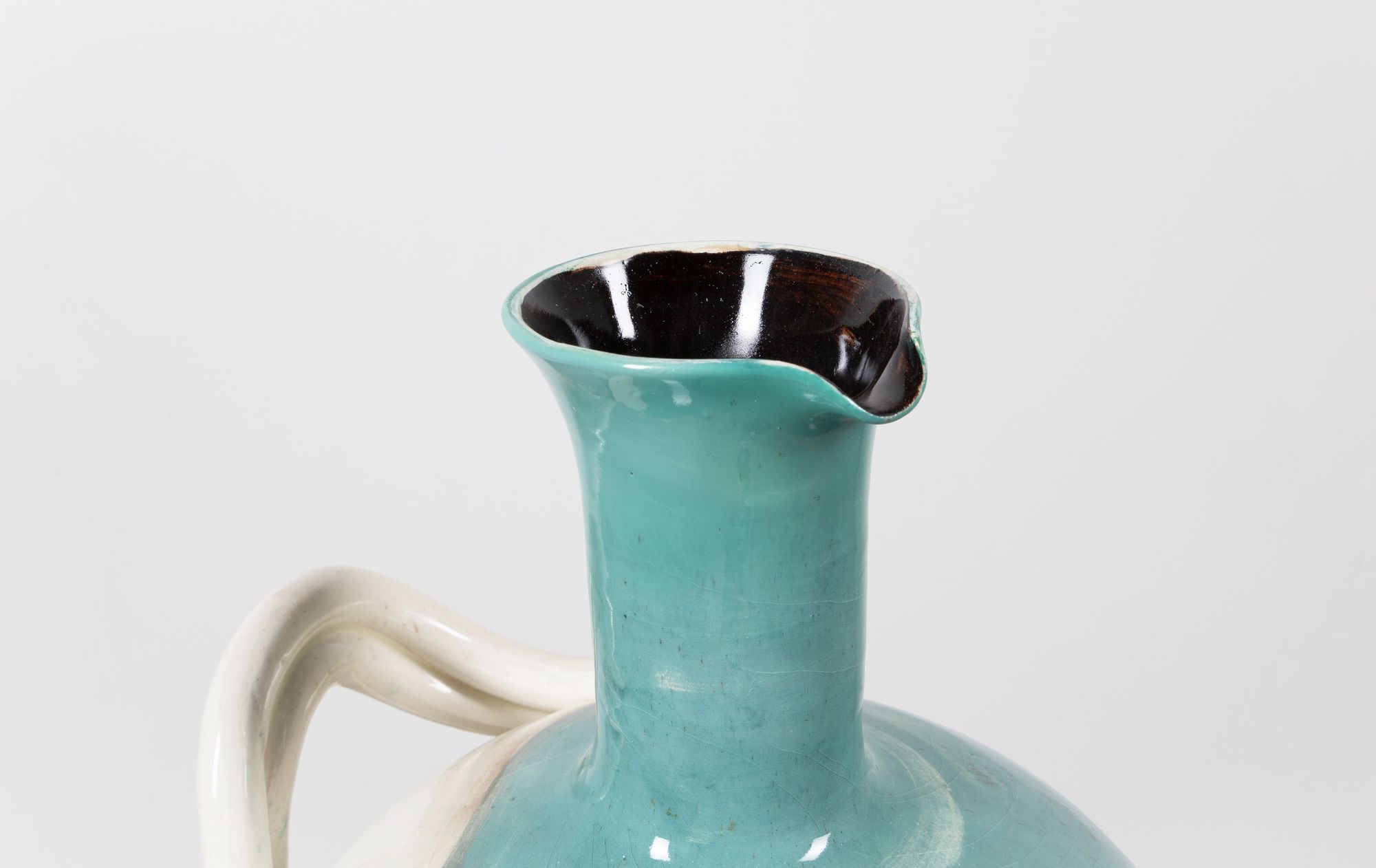 Rare large jug with "snake" handle by ceramist Margrit Linck
