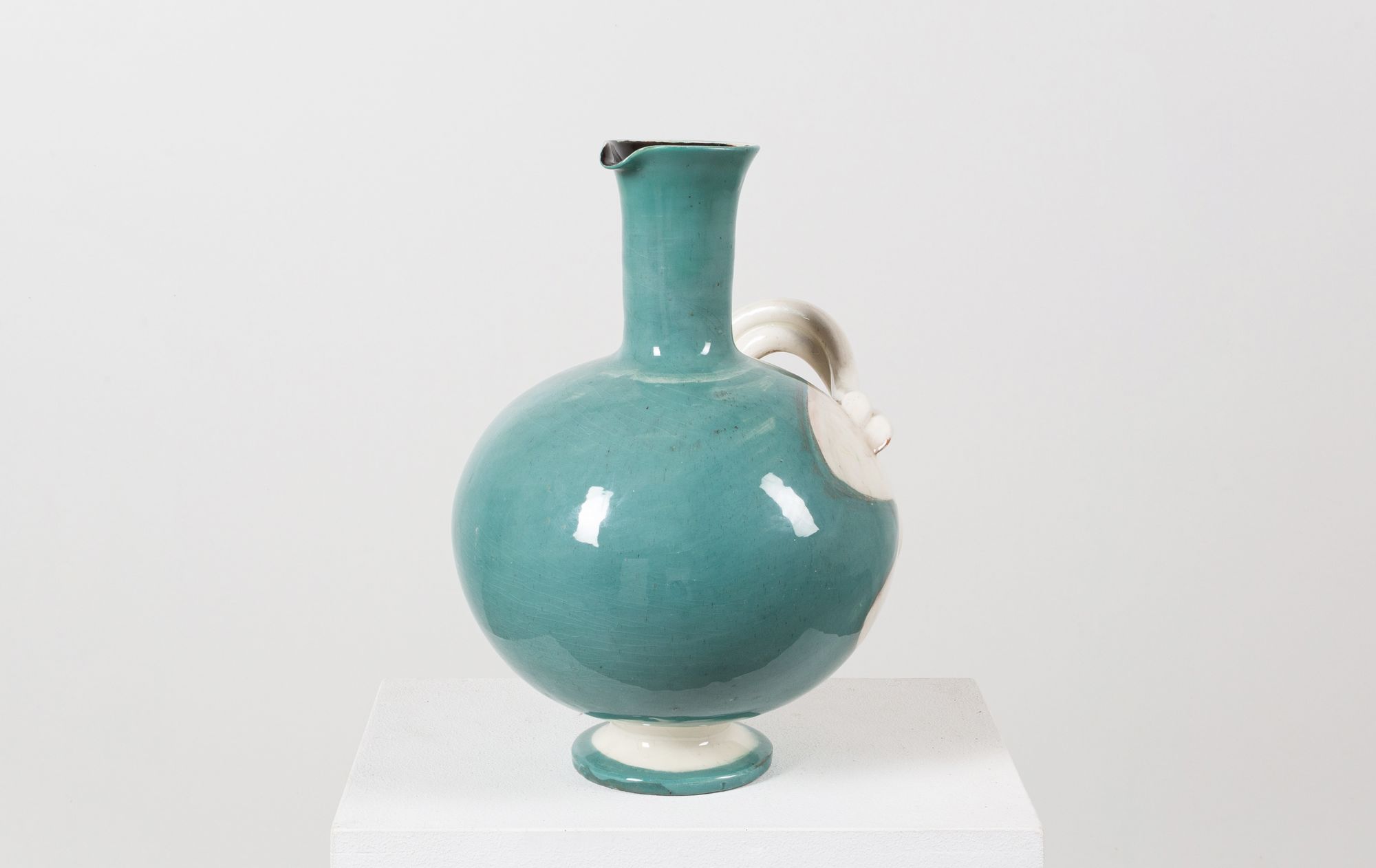 Rare large jug with "snake" handle by ceramist Margrit Linck