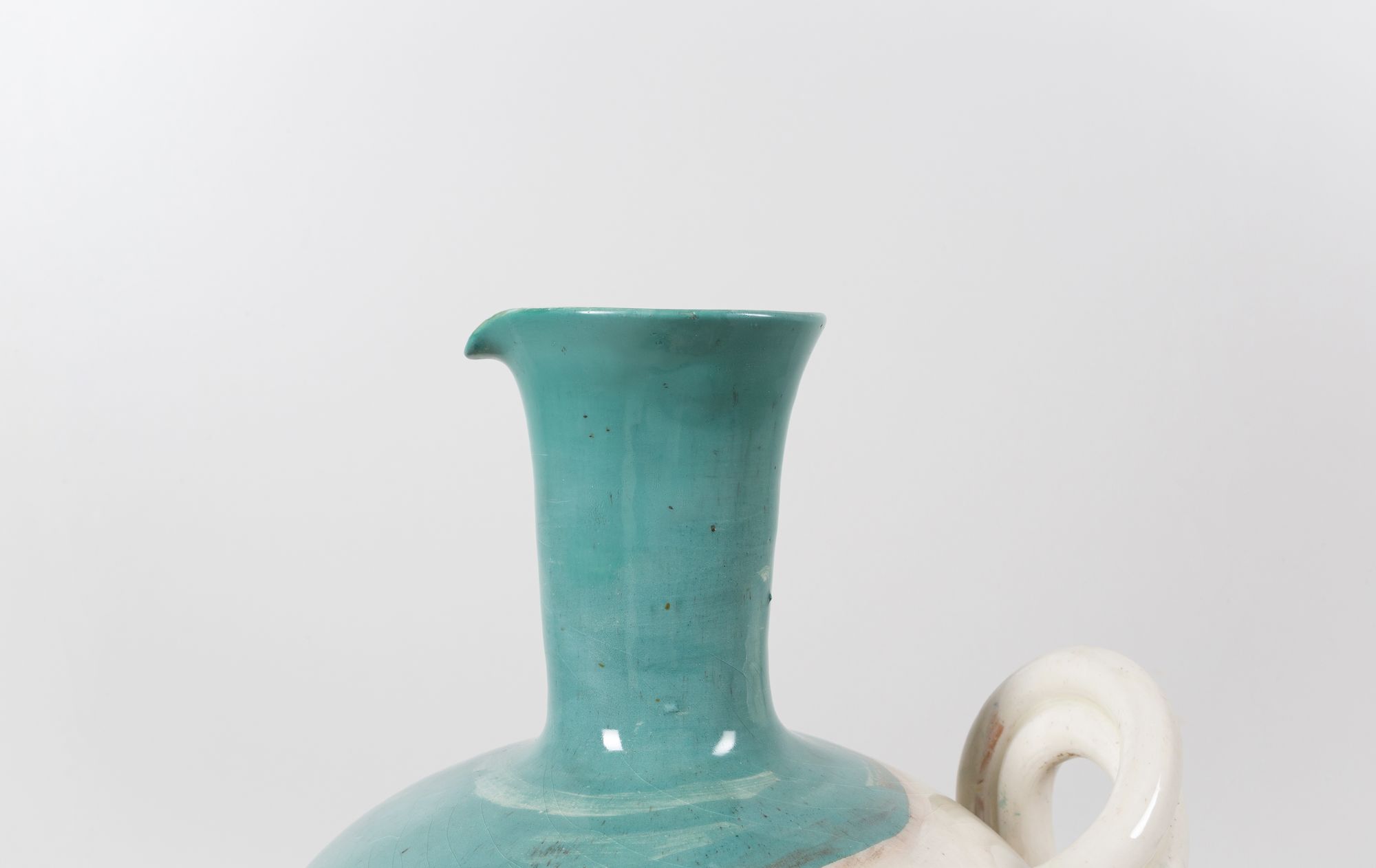 Rare large jug with "snake" handle by ceramist Margrit Linck